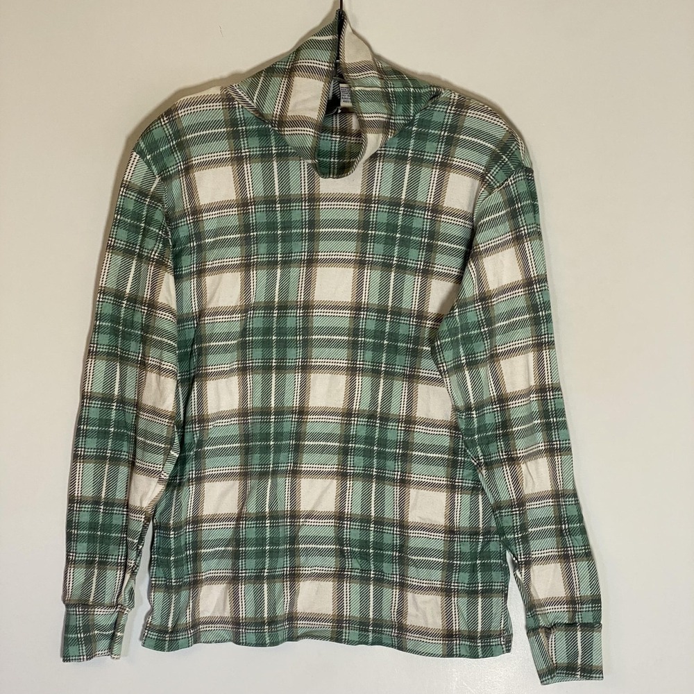 Vintage Separate Issue‎ Shirt Mens Large Green Plaid Mock Neck Long Sleeve 90s